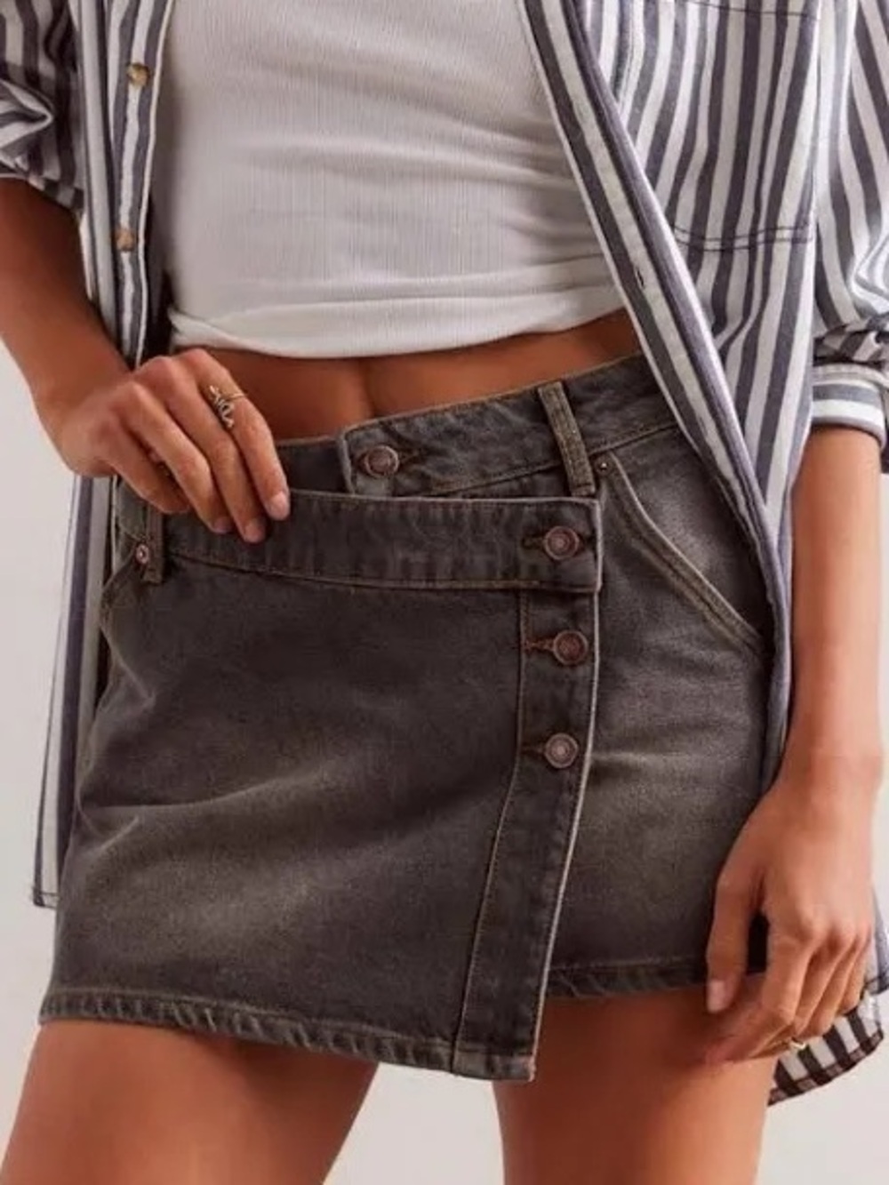 Free People Wynn Denim Mini Skirt Summer Casual Size 33 Dark Wash Jean Skirt